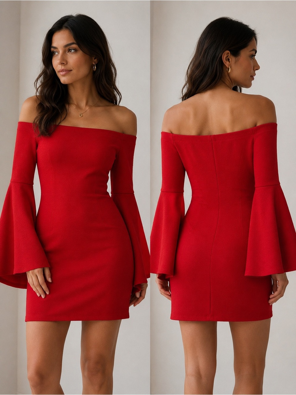 BCBGeneration Red Off-The-Shoulder Bell Sleeve Bodycon Dress Size S